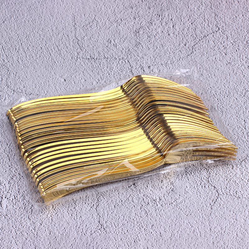 10 unids/pack en stock UV material cuchillo, tenedor y cuchara oro rosa desechable vajilla Banquete de cumpleaños