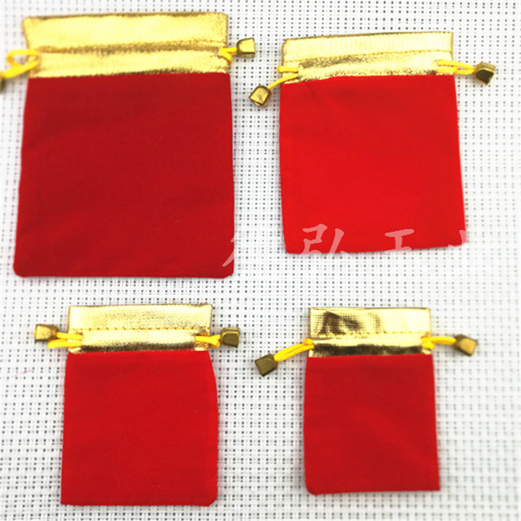 厂家批发红色高档绒布袋金边金口首饰袋抽绳束口袋礼品包装袋