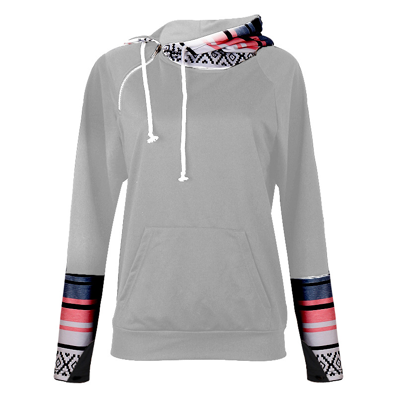 autumn and winter hot style women's printed stitching thickened all-match hooded sweater NSKX5791