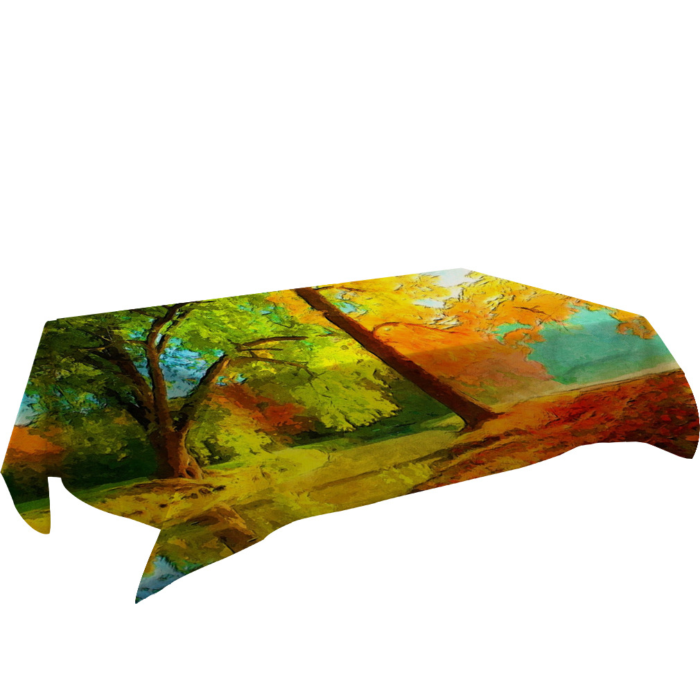 亚马逊wish热销 风景油画系列棉麻桌布批发 亚麻茶几台布餐桌布