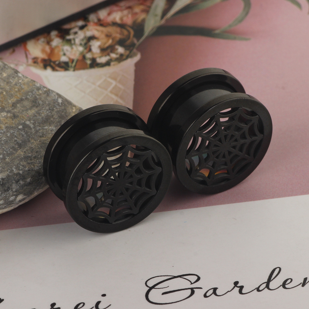 Black Spider Web Ear Stretcher 16mm 316L Stainless Steel Retro Punk Ear Plug Expander detail image 7