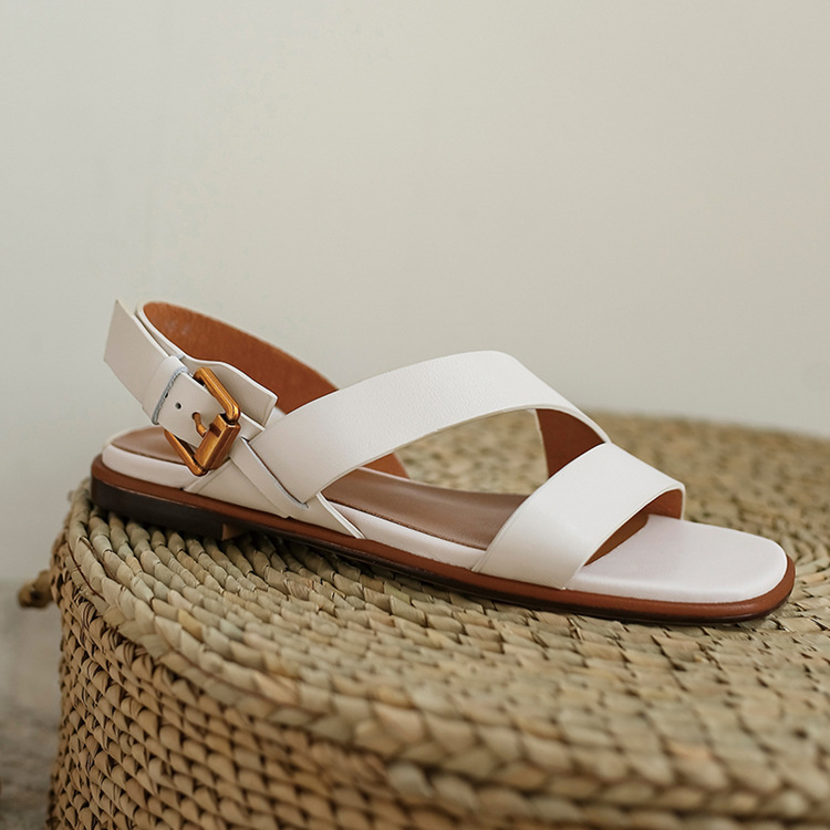 Sandal nữ đế bệt phong cách La Mã da bò hở ngón mùa hè — Màu nâu chi tiết 14