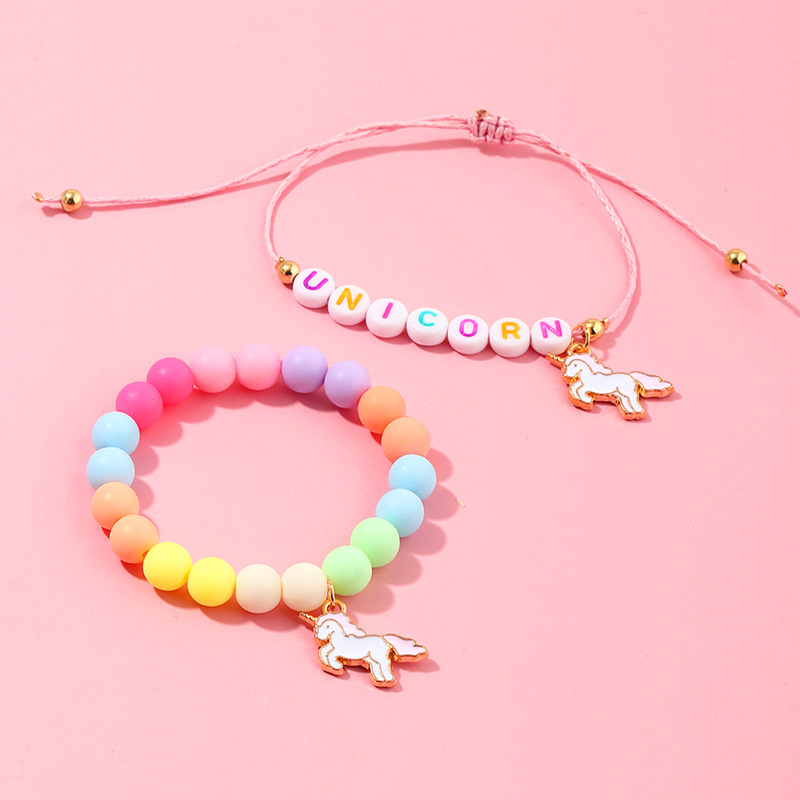 Korean Candy Color Letters Children's Beaded Unicorn Bracelet Two-piece Set Wholesale Nihaojewelry display picture 1