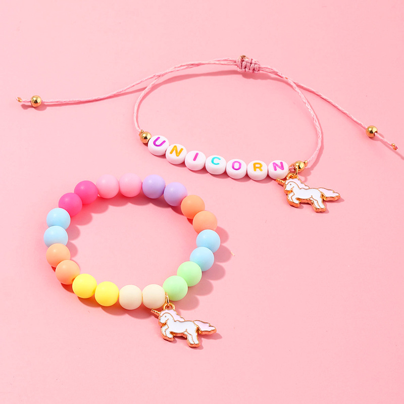 Außenhandel Grenz Überschreitende Koreanische Version Von Bonbon Farb Buchstaben Kinder Perlen Einhorn Armband Zweiteiliger Yiwu Schmuck Großhandel display picture 1