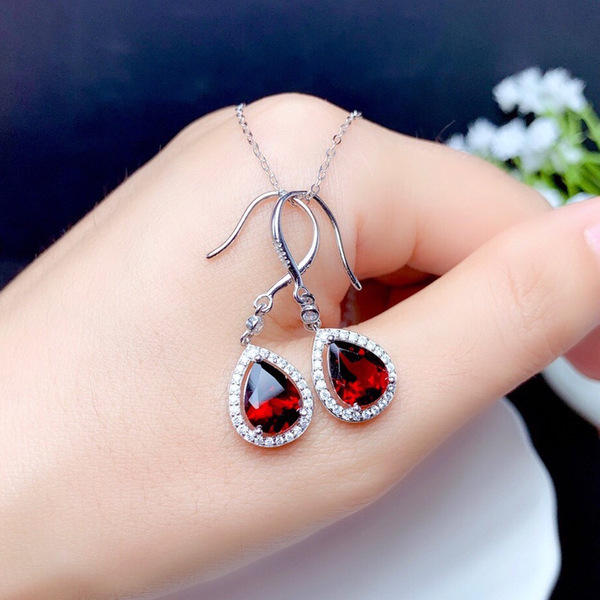 Elegant ruby earrings drop-shaped
