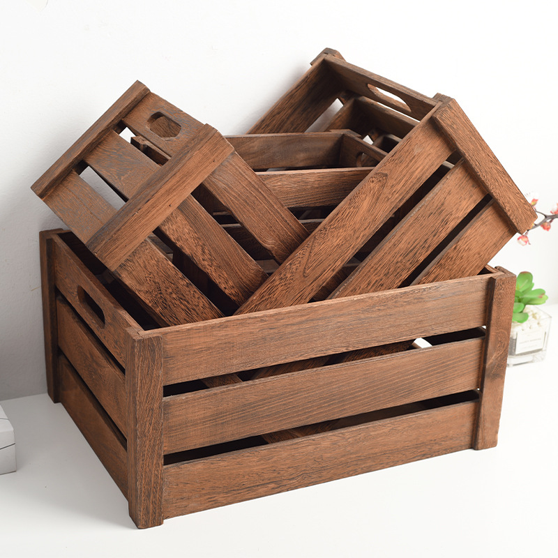 木质收纳筐镂空家居用品整理木箱收纳箱木质无盖复古储物收纳箱