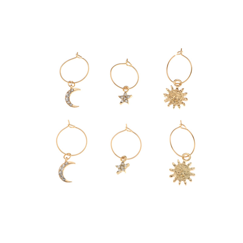 Children's Gold Sun Flower Moon 8-piece Earrings display picture 6