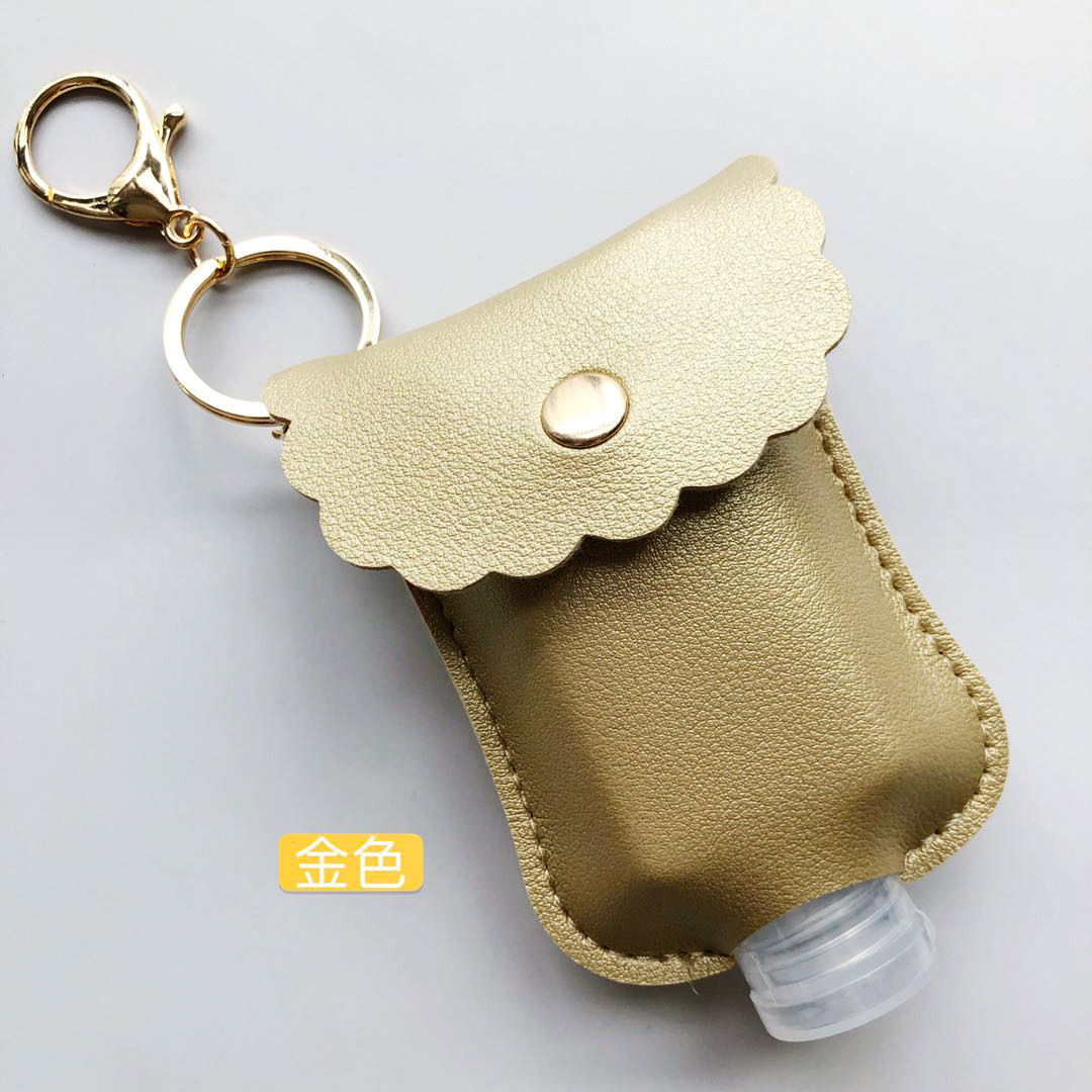 En stock mano desinfectante libre botella de cuero caso estudiante mochila desinfectante llavero colgante de cuero caso 60ml desinfectante de manos botella