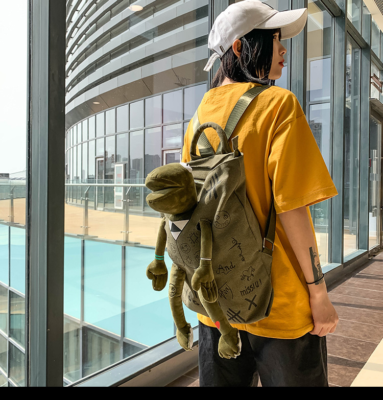 Fashion Punk Style Locomotive Frog Travel Backpack display picture 3