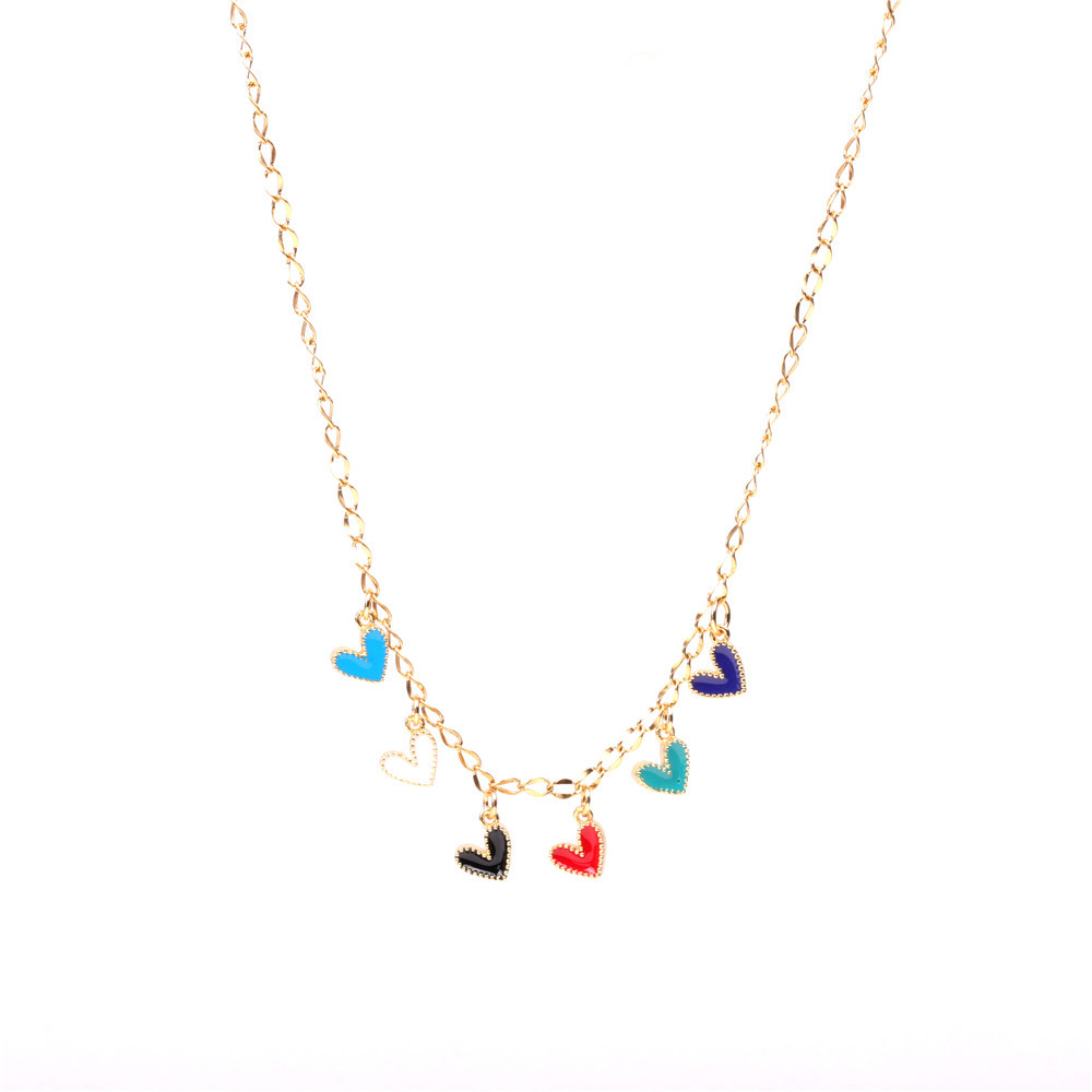 New Accessories Cute Colorful Love Necklace Jewelry Drop Nectarine Heart Heart Pendant Stainless Steel Necklace display picture 2