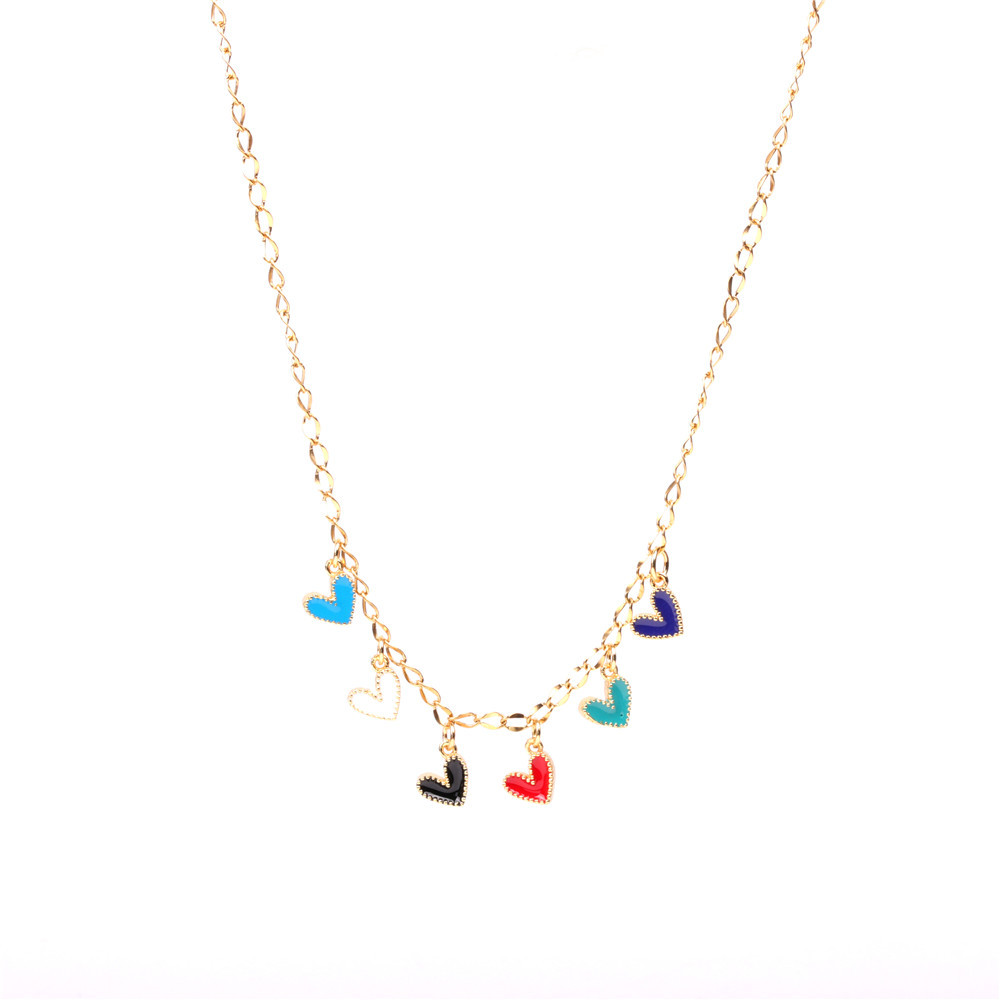 Croix-frontière Nouveaux Accessoires Mignon Coloré Amour Collier Ornement Goutte D'huile De Coeur De Pêche En Forme De Coeur Pendentif En Acier Inoxydable Collier display picture 2