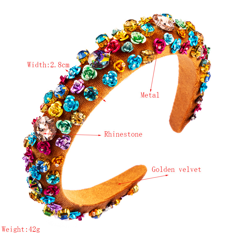 New Fashion Metal Flower Sponge Headband Baroque Style Color Rhinestone Headband display picture 1