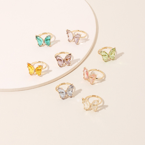 Forest style acrylic butterfly color transparent live ring female ins internet celebrity trendy female simple fashion super fairy ring