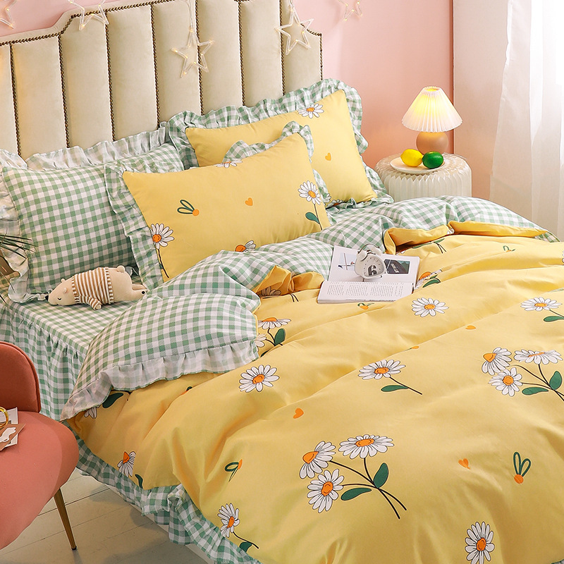 批发磨毛水洗棉四件套韩版公主风单双人被套床裙床单床罩床上用品|ms