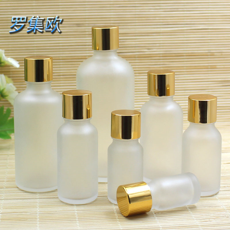 透明磨砂精油瓶化妆品香水玻璃分装调配空瓶子亮金盖5ml-100ml