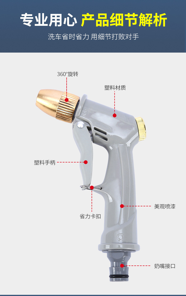 Suitable for high-pressure car washing water gun, household plastic gun body, garden watering tool, multi-functional, copper-plated