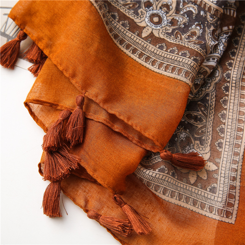 Retro Ethnic Classic Cashew Flower Bali Yarn Cotton  Linen Feel Silk Scarf display picture 10