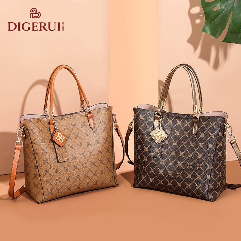 Women's Bag Autumn And Winter Old Flower Diamond Hand-held Single Shoulder Middle-aged Mother Bag Brown Women's Bag8649