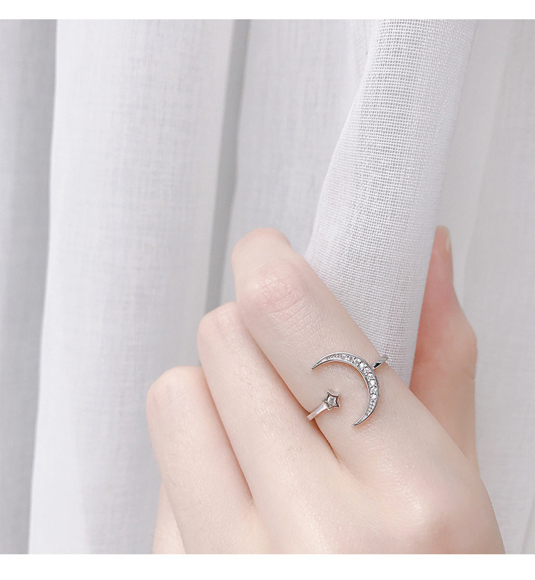 Fashion S925 Sterling Silver Star Moon Fine Row Zircon Ring display picture 5