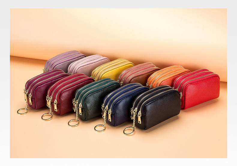 Women's Solid Color Genuine Leather Zipper Coin Purses
