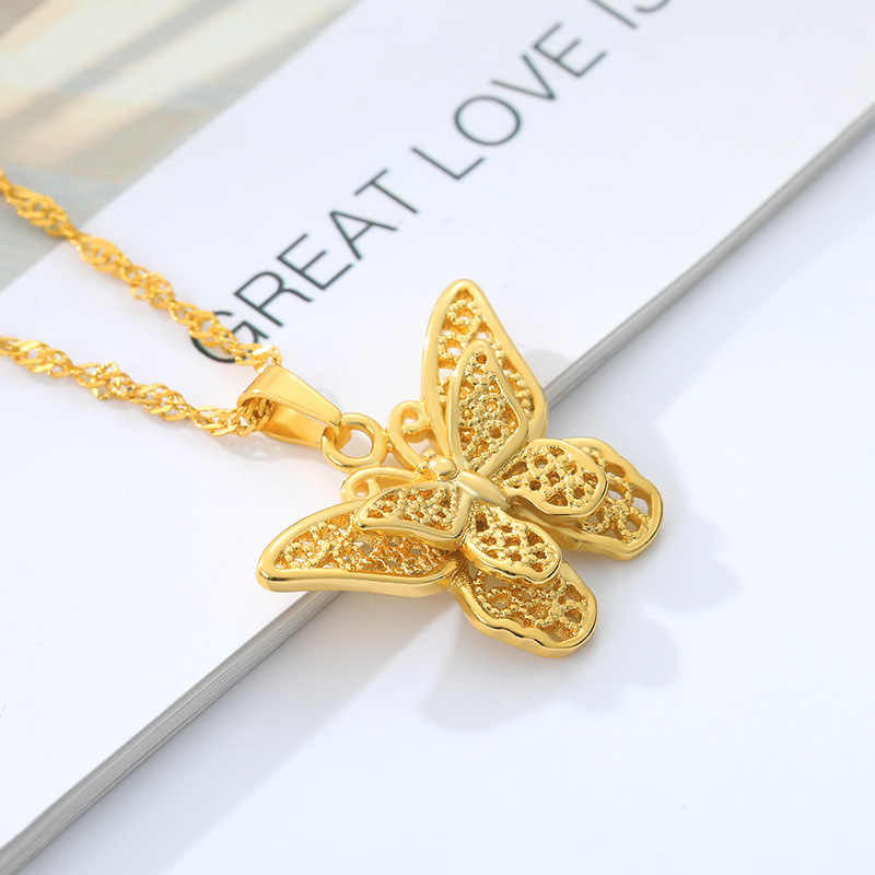 Fashion Butterfly Stainless Steel Copper Plating Hollow Out Pendant Necklace 1 Piece