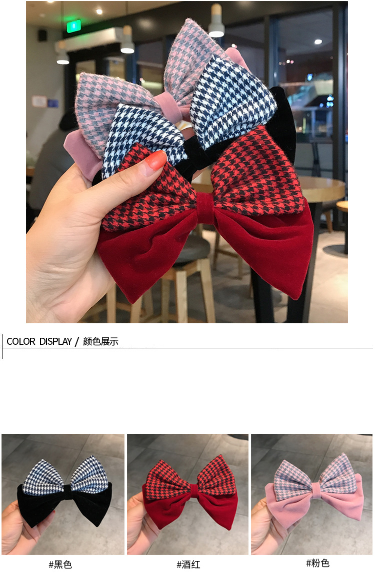 Einfache Samt Plaid Big Bow Haarnadel display picture 1