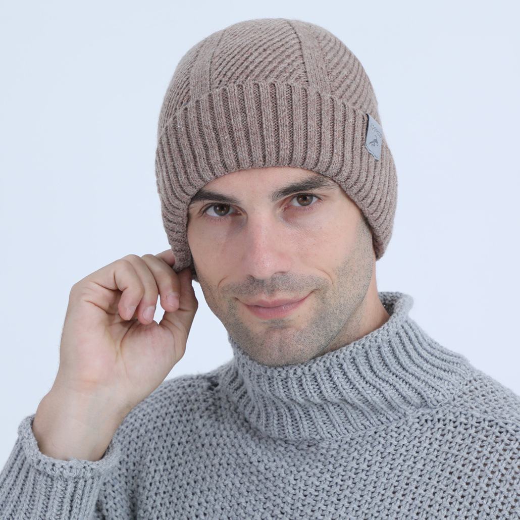 Höstens vinternya sporter: Cashmere Curled Edge, Thickened Stripe, Monokrom Stickad Hat, Lämplig för män och kvinnor_voghion.com