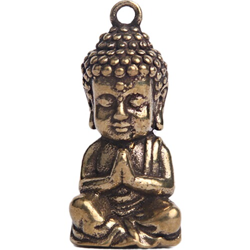 Solid brass antique patina Buddha figurine keychain pendant for good luck and auspiciousness, street vendor supply