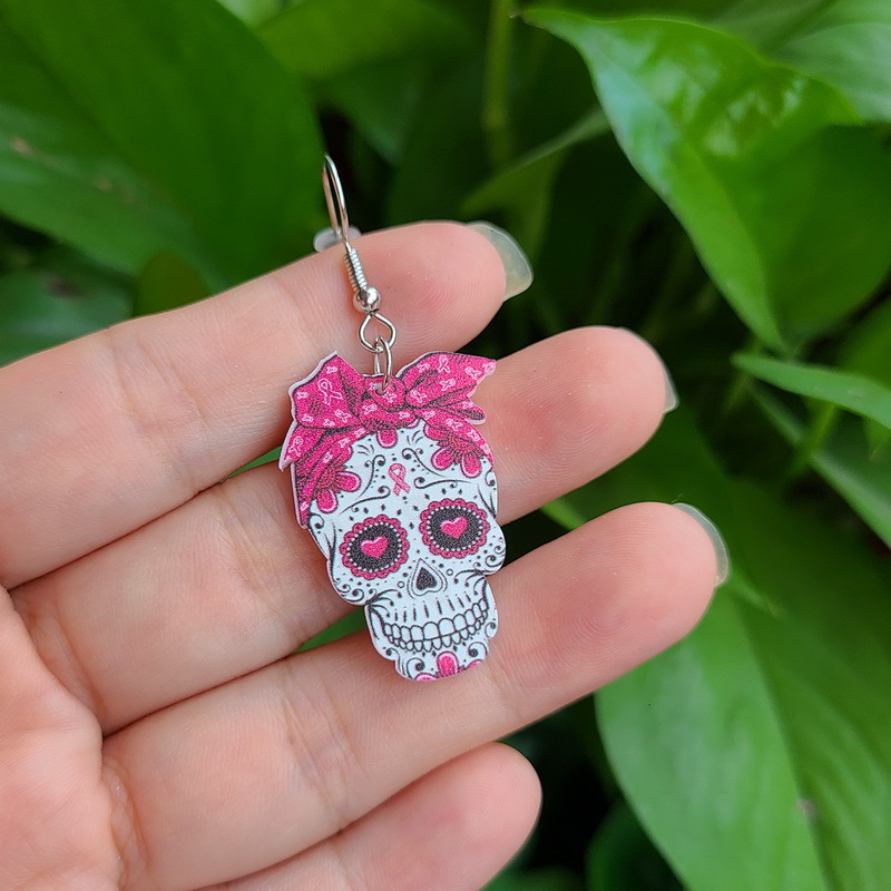 Skull Pattern Women'S Gender 1 Pair Halloween Basic Skull Patchwork Arylic Drop Earrings