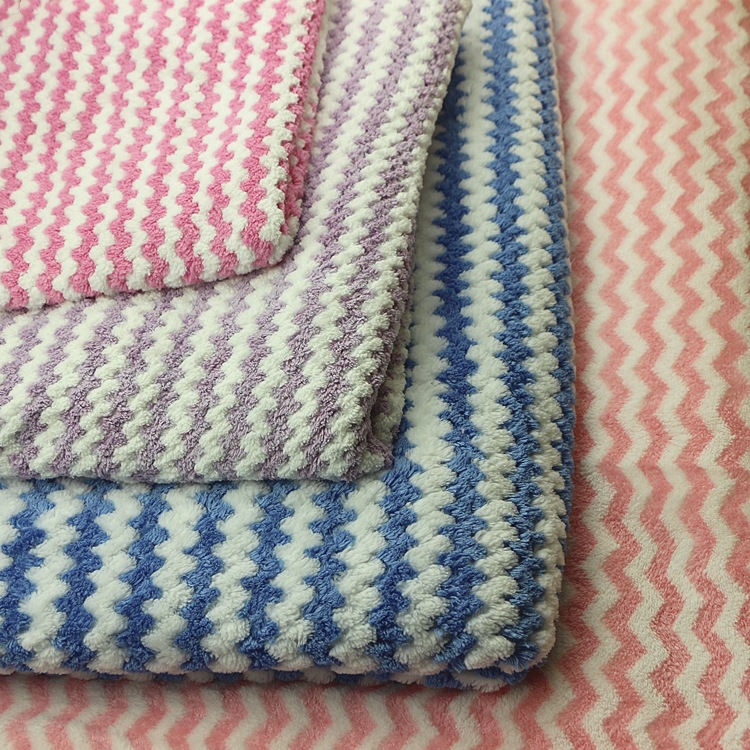 涤锦珊瑚绒法兰绒浴袍毛毯面料经编波浪纹双色单双面尼龙珊瑚绒布
