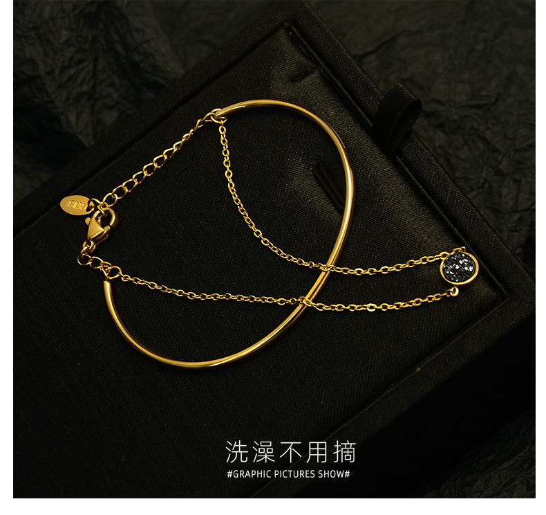 Half Circle Double Round Wire No Fading Titanium Steel Plated With 18k Gold  Bracelet With Black Diamonds display picture 1