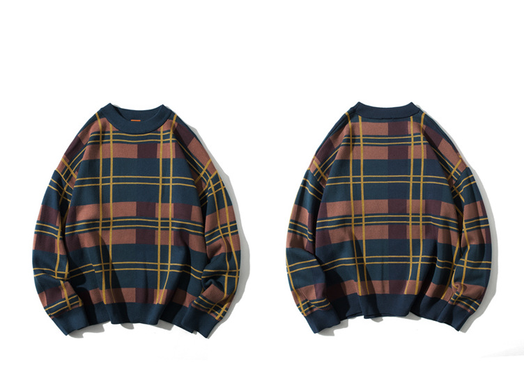 Men's Winter Thick Sweater Color Matching Plaid