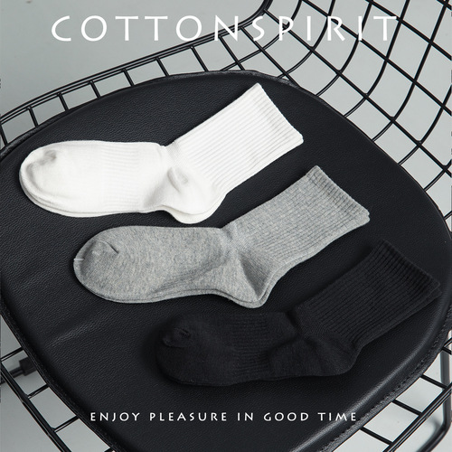 Socks classic black and white gray women's mid-calf spring and autumn thin sports socks mesh low-top solid color cotton socks