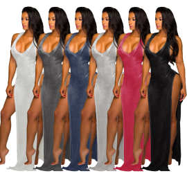 SMR9666亚马逊时尚 夏季跨境欧美性感时尚超弹力多色网纱沙滩裙