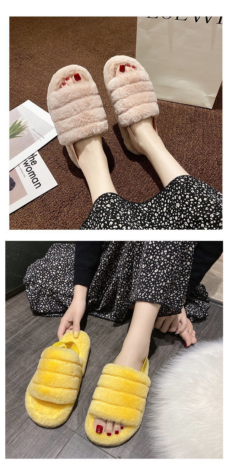 Thick-Soled One-Word Plush Slippers NSKJX74772