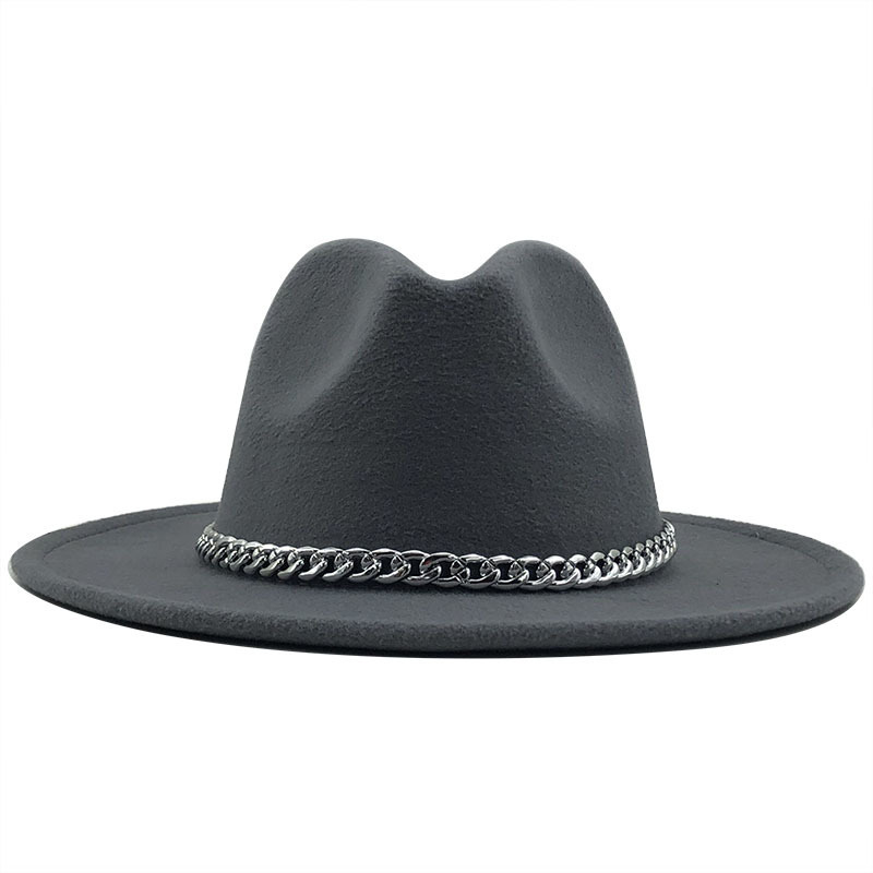 Retro Solid Color Metal Chain Woolen Top Hat display picture 16