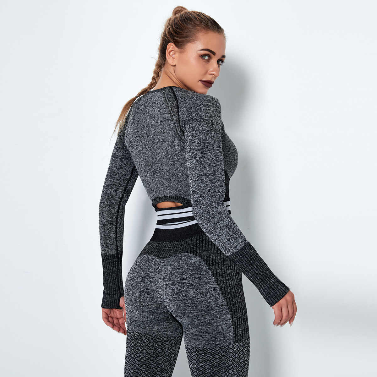 Seamless Knitted Quick-Drying Long-Sleeved Running Yoga Wear NSLX9012