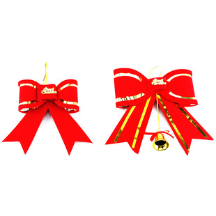 In stock christmas decorations red flocking christmas bell bow christmas tree package accessories butterfly bow tie
