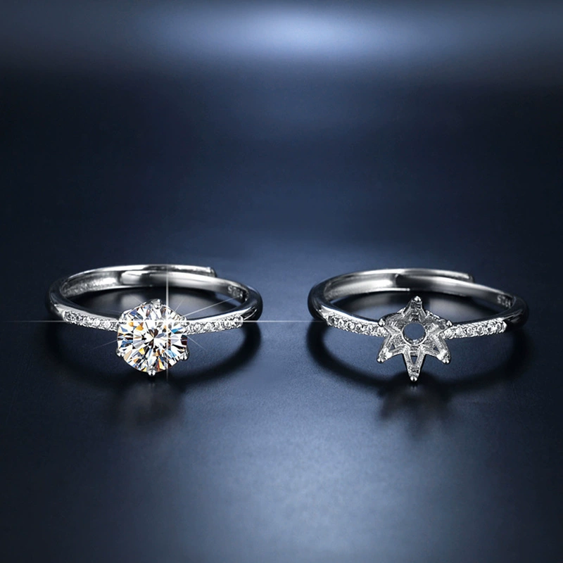 Ring with stone, platinum wedding ring, 925 sample silver, platinum 950 sample, 1 carat