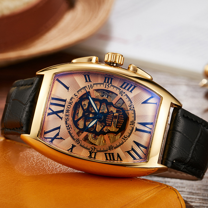 Sewor siwoqi reloj mecánico automático de los hombres hueco cráneo transparente Correa inferior reloj automático