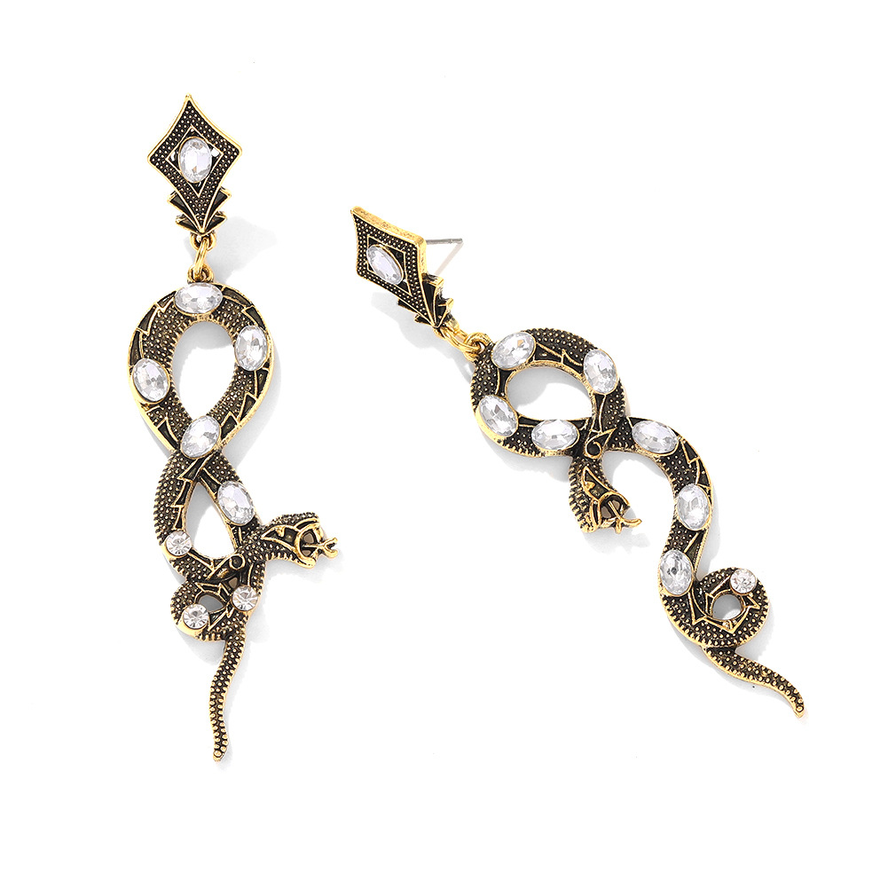 Hot Selling Exaggerated Snake Inlaid Pearl Python Earrings display picture 13