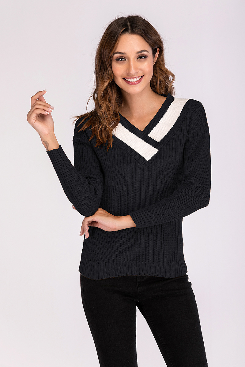 long-sleeved v-neck pullover loose sweater NSCX8099