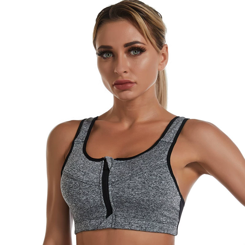 Sports Bra with Front Zipper, Wireless Shockproof Support, Racerback, Sizes S–5XL