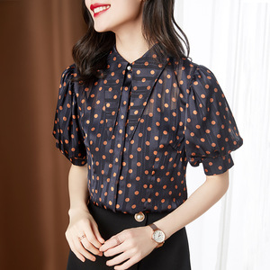Polka Dot Chiffon Blouse women’s summer bubble short sleeve Korean loose Print Shirt