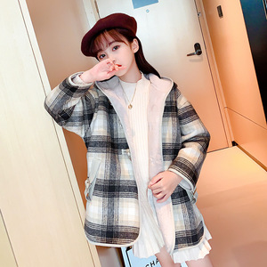 2020秋冬新款韩版女童复古格子呢大衣中大童时尚呢外套童装地摊货