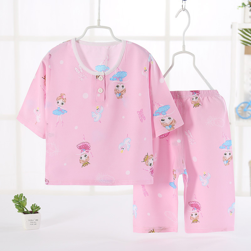 20 summer men and women Cotton silk Air conditioning service baby TSUMUGI Home Furnishings Infants Icy ventilation pajamas Three Quarter Sleeve