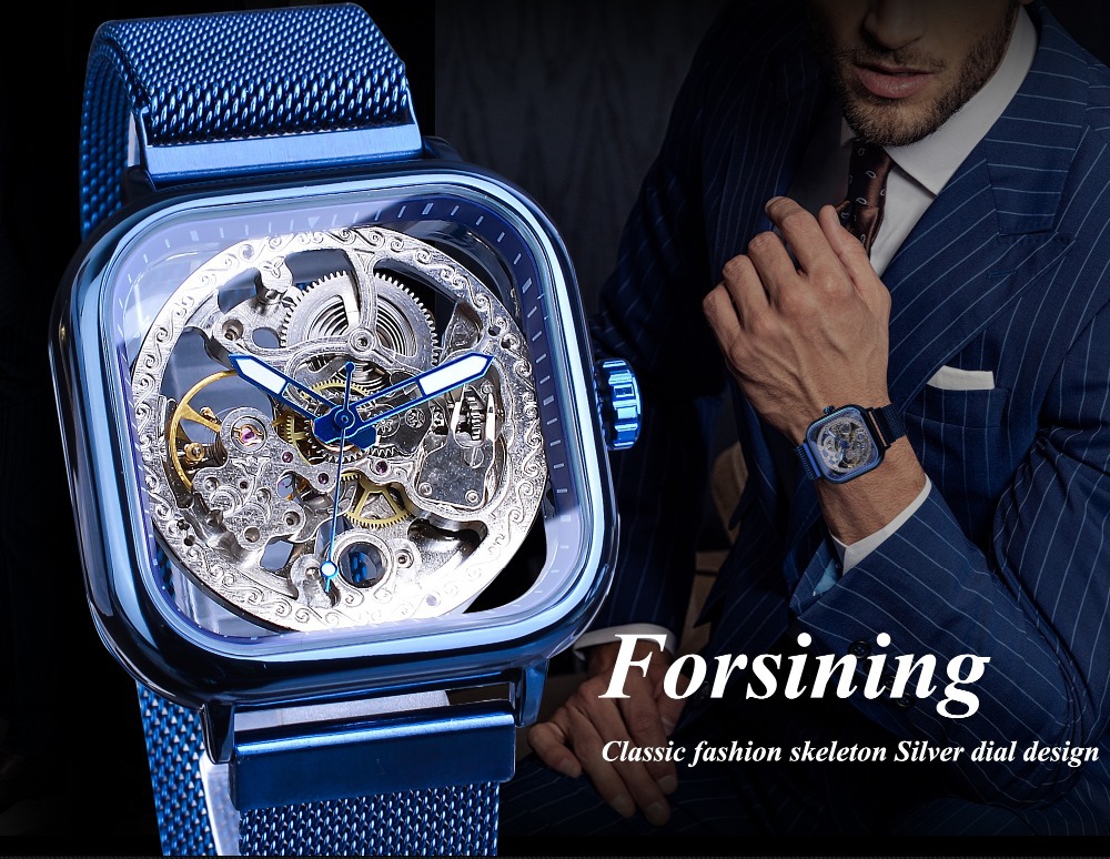Men's Square Automatic Mechanical Watch With Magnetic Band_voghion.com