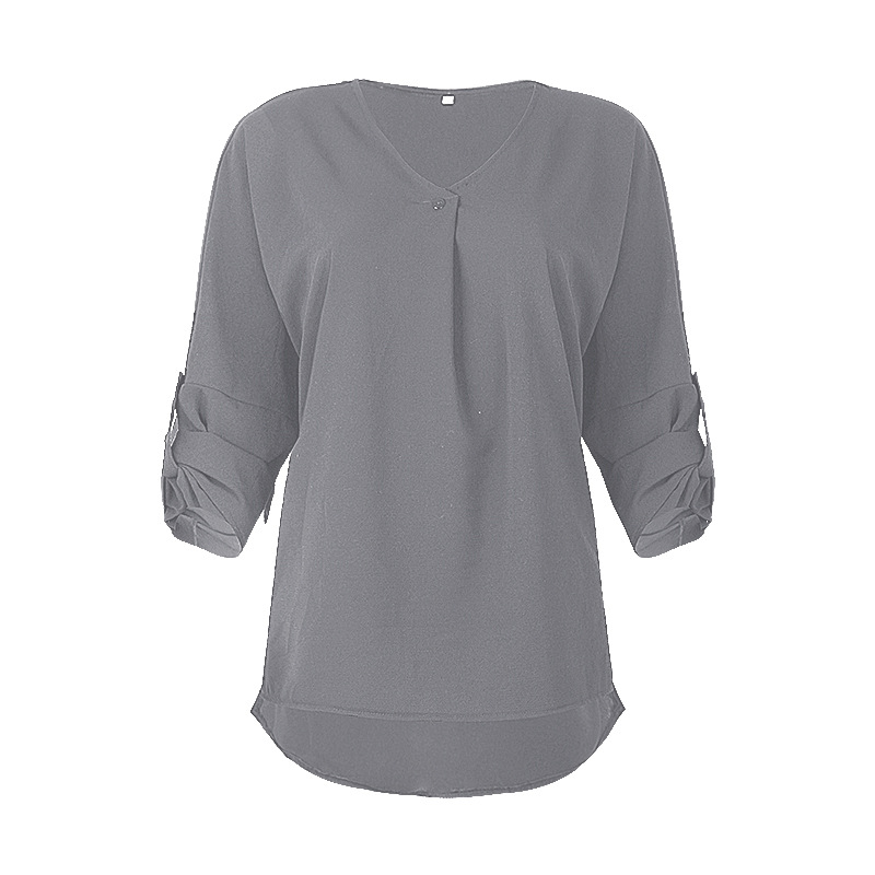 fashion solid color V-neck long-sleeved casual loose shirt  NSKX12291