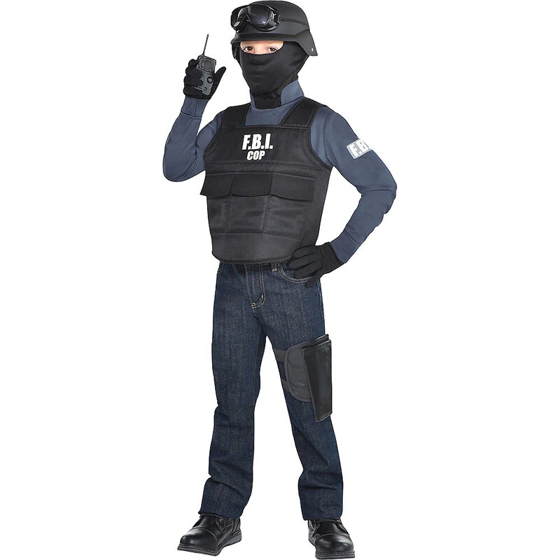 Children's Playing Suit FBI Agent Bulletproof Suit 5-piece Bulletproof Suit Special Police Performance Suit Halloween Costume