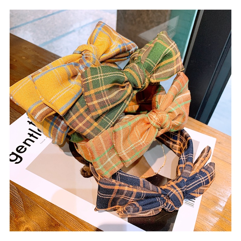 Card Accessories Vintage British Plaid Double Bow Wild Headband Wholesales Fashion display picture 2